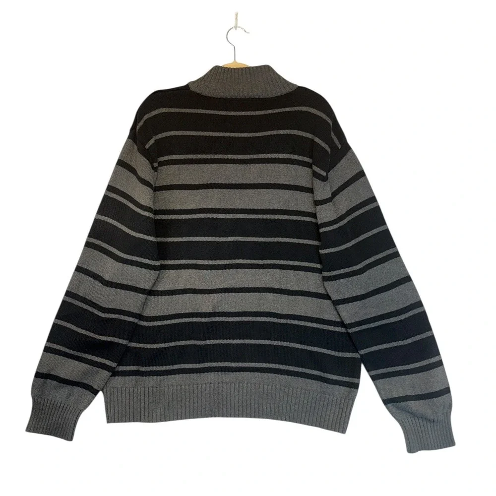 Nautica Quarter Zip Striped 100% Cotton Sweater Pullover Y2K 90s Retro‎ XL